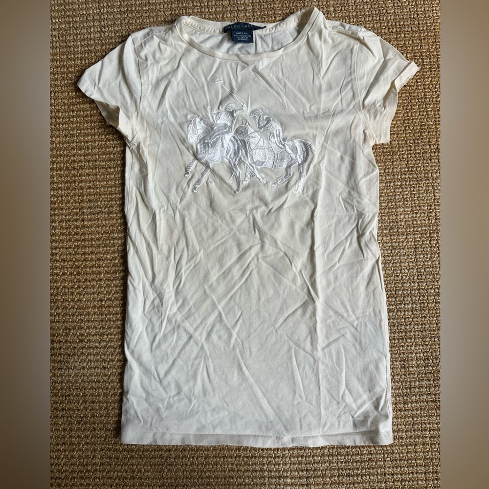 Ralph Lauren Polo Equestrian Tee Shirt cream size XS